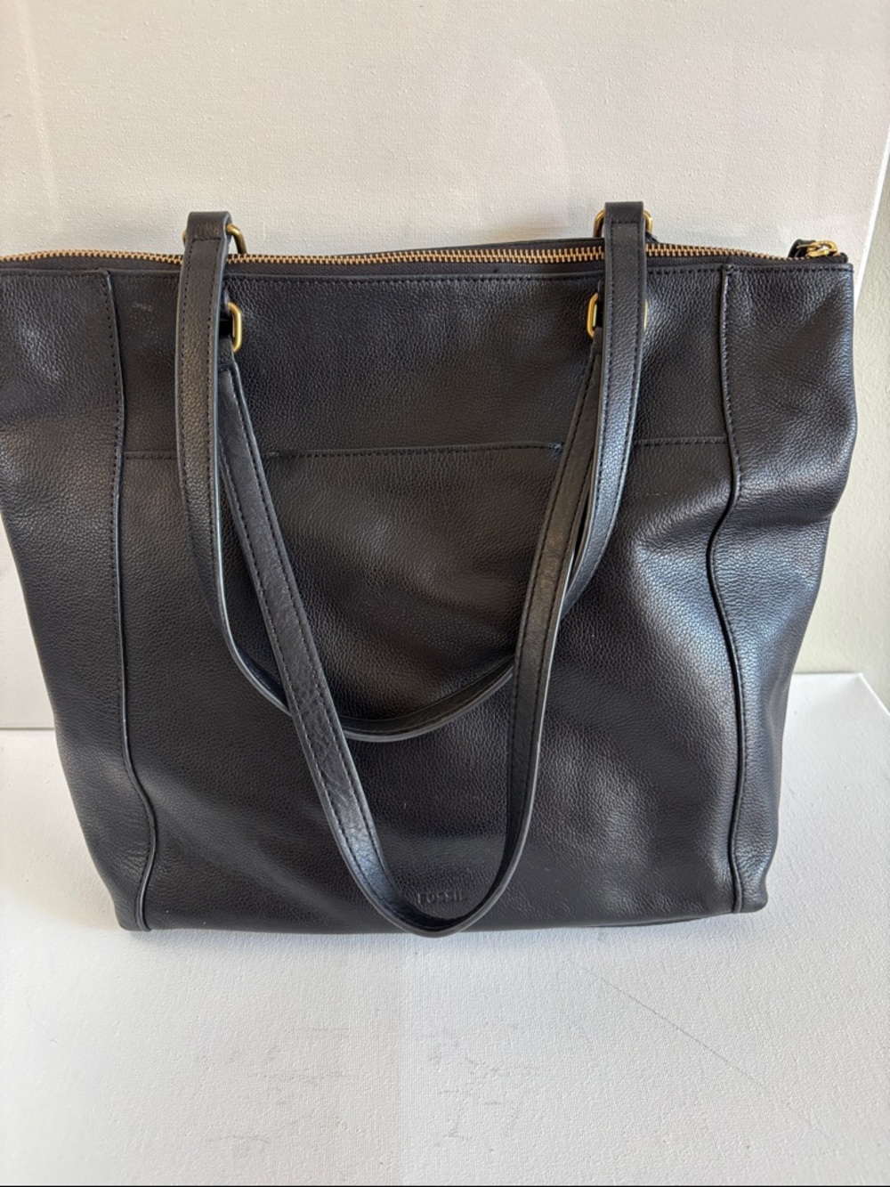 Fossil Black Leather Tote with Gold Accents - Picture 7 of 16